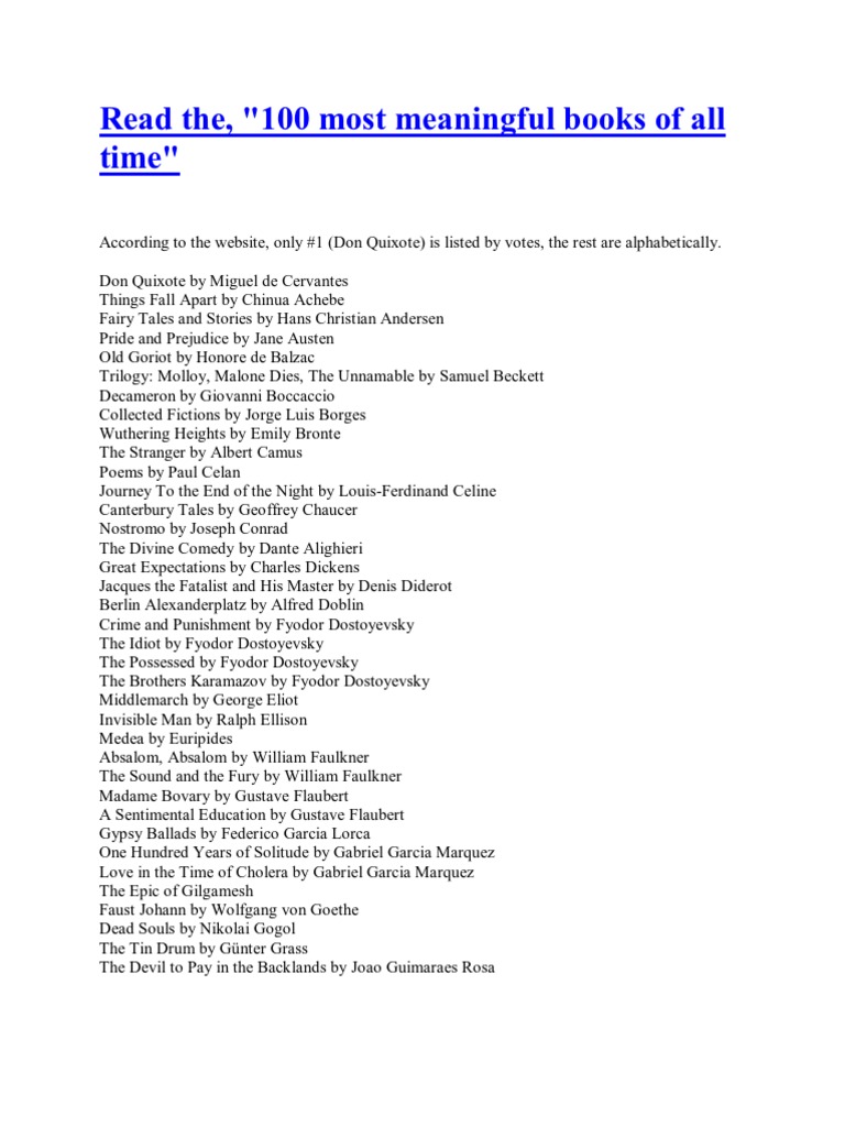 Read The100 Most Meaningful Books of All Time | PDF | Business