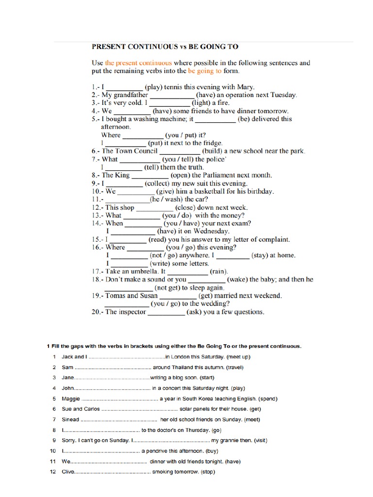 Be Going To Vs Present Continuous | PDF