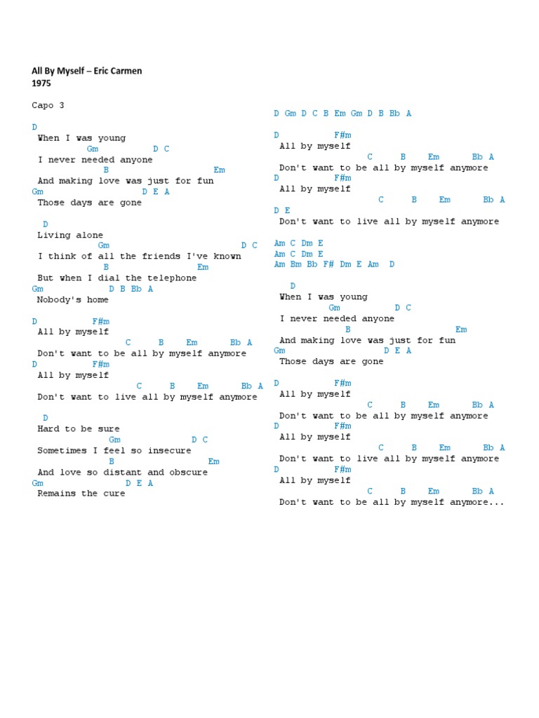 All by Myself Chords PDF