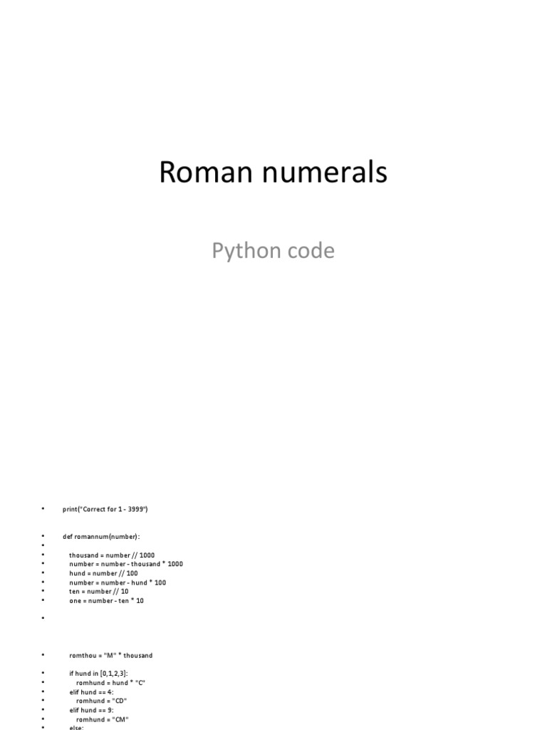 Roman Numerals: Python Code | PDF | Teaching Mathematics | Computing ...