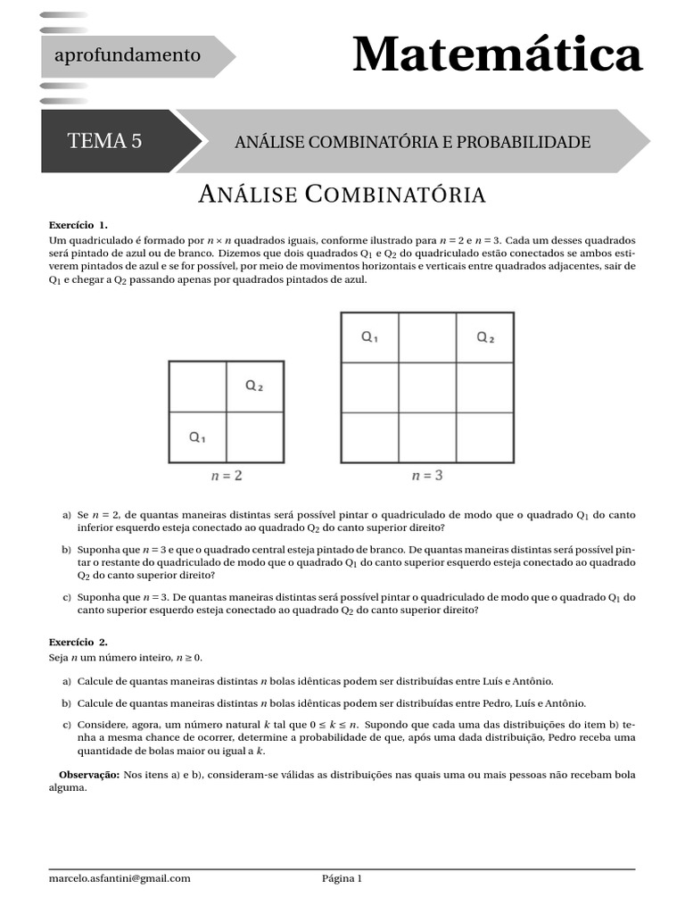 Lista 5 - Análise Combinatória e Probabilidade | Tetraedro | Probabilidade