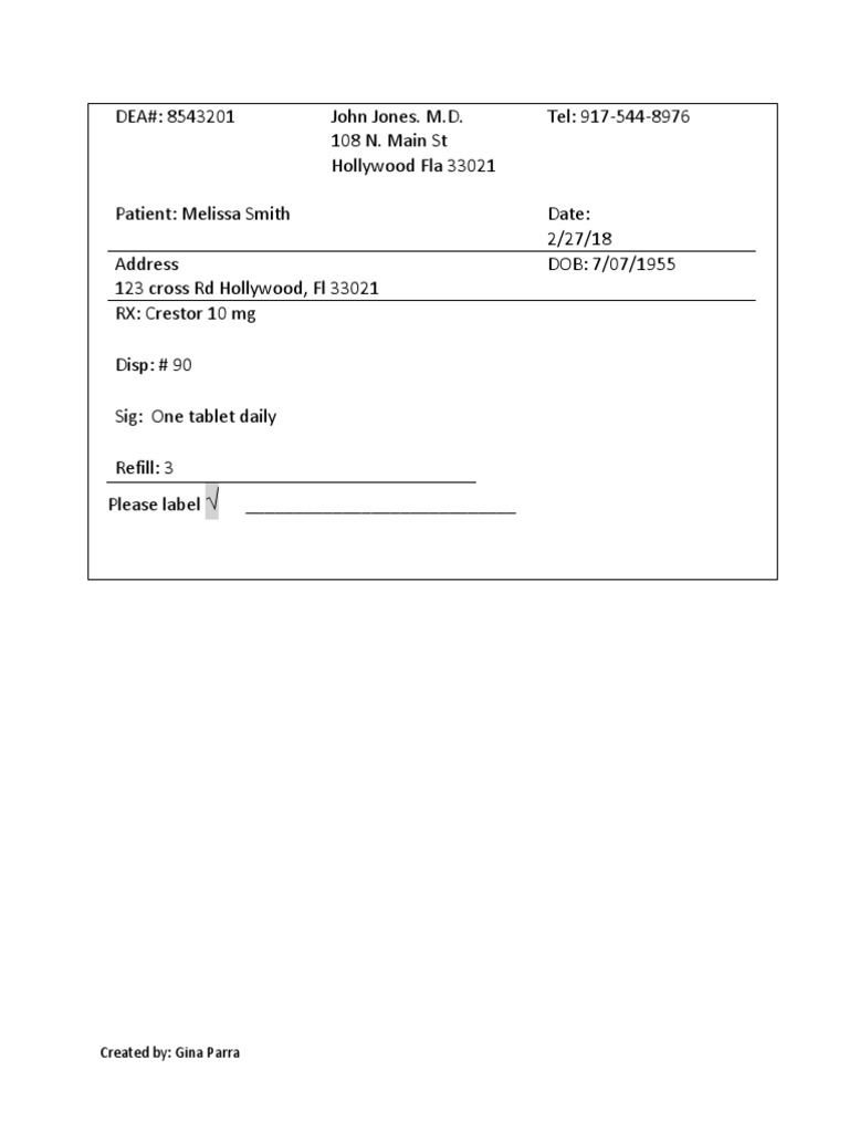 Prescription Details for Melissa Smith | PDF