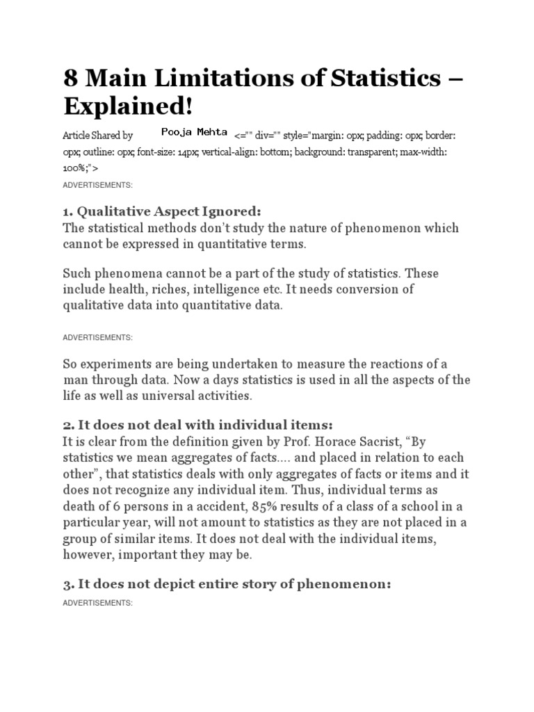 8 Main Limitations of Statistics PDF Quantitative Research Statistics