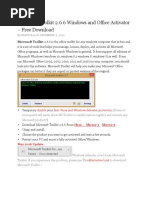 Microsoft Toolkit Activation Office 2016