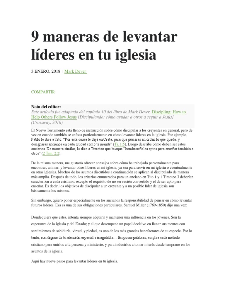 9 Claves para Formar Líderes en la Iglesia | PDF | Pablo el apóstol ...