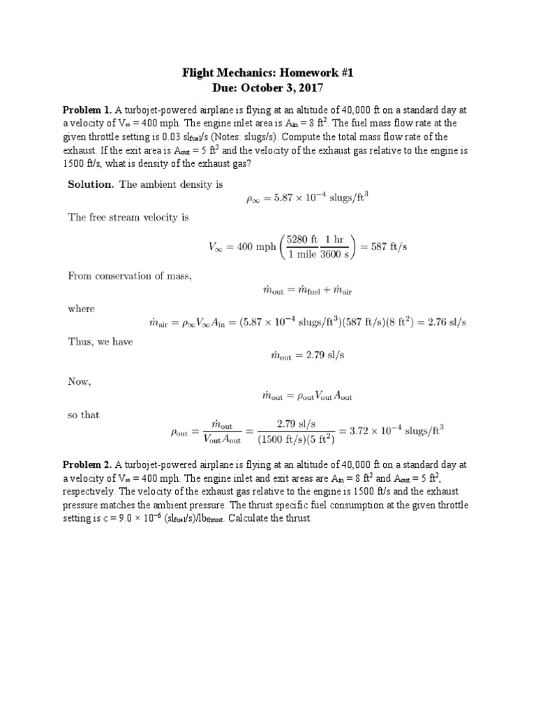 Flight Mechanics Homework Problems | PDF | Science & Mathematics