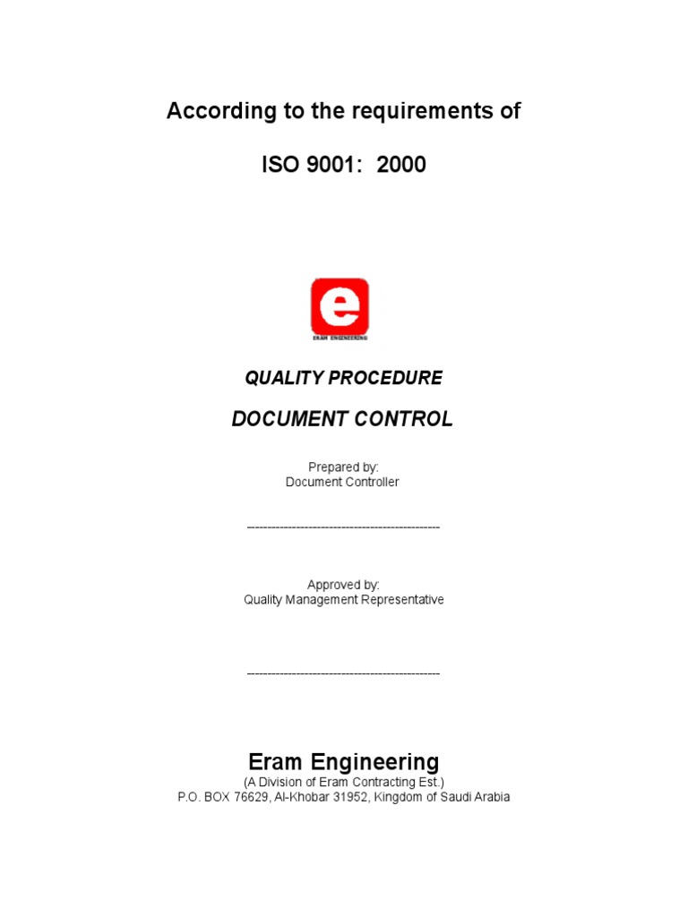 Quality Procedure for Document Control | PDF | Iso 9000 | Quality ...