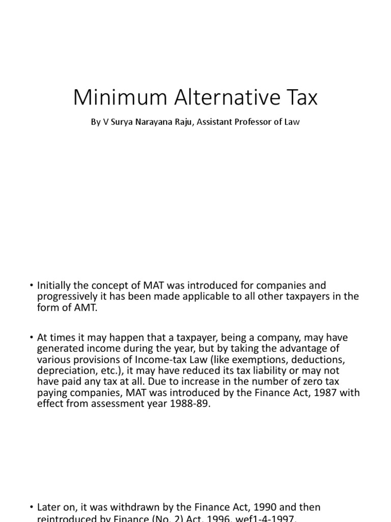 Minimum Alternative Tax by V Surya Narayana Raju, Assistant Professor of Law PDF Taxpayer