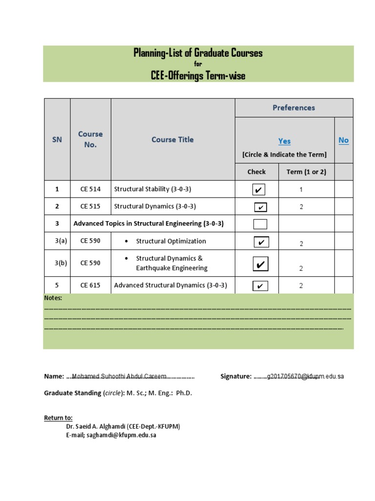 Graduate Course Planning for CEE | PDF