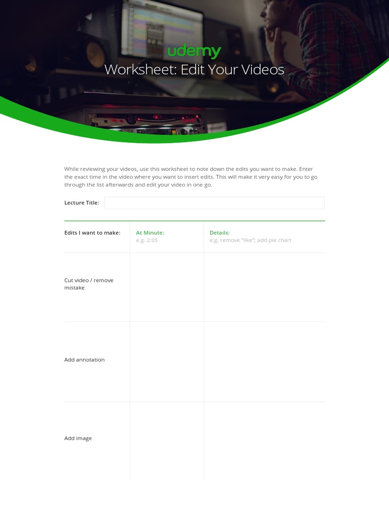 Video Editing Worksheet Template | PDF