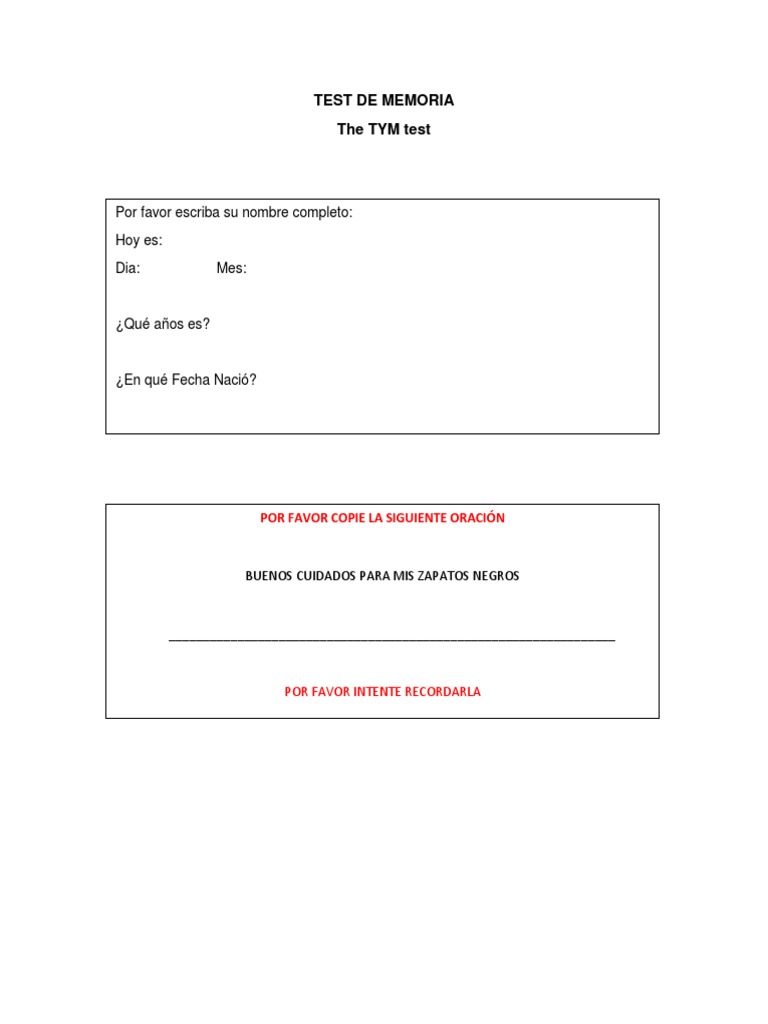 Test de Memoria TYM: Instrucciones y Puntuación | PDF | Ocio