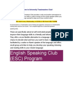 English Speaking Club (ESC) Program: Welcome To University Toastmasters Club!