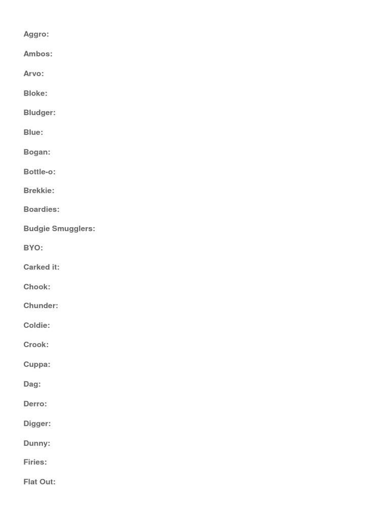 Old Aussie Slang and Sayings List | PDF