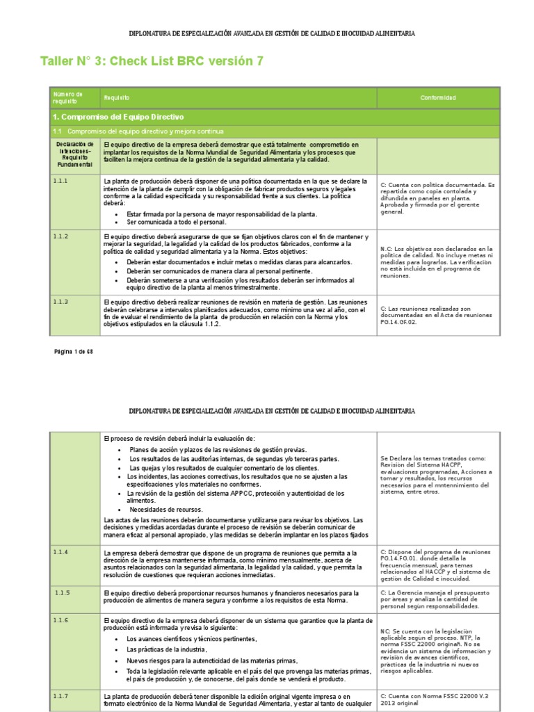 Check List BRC Versión 7 en Español | PDF | Análisis de Riesgo y Puntos ...