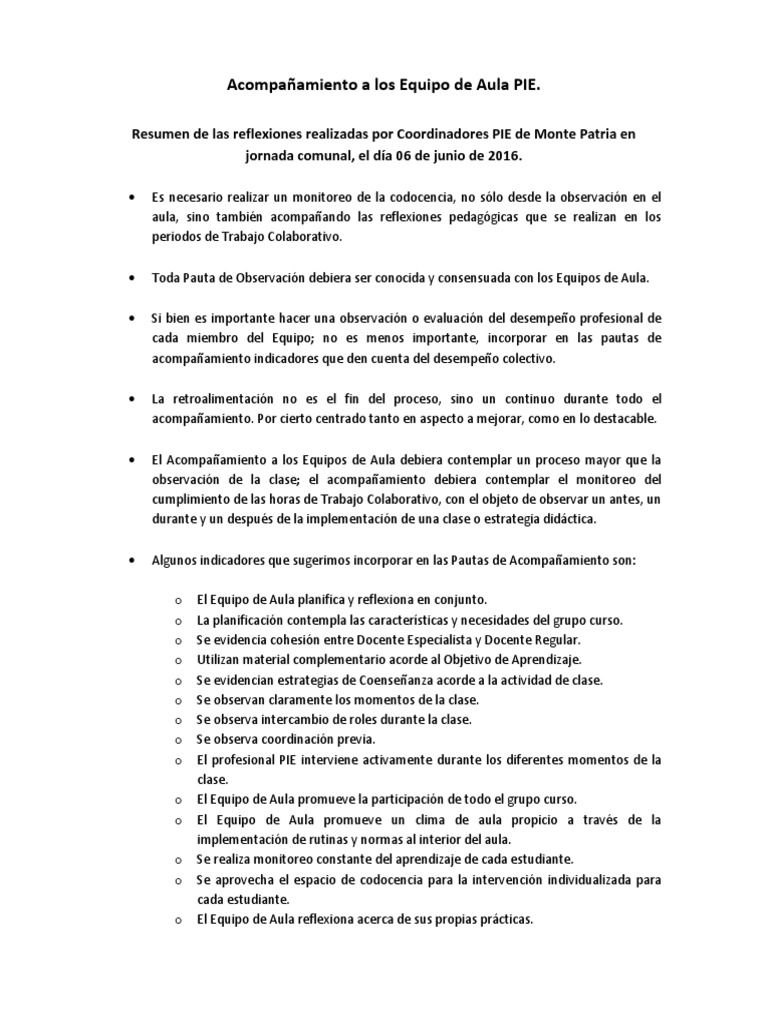 Acompañamiento a Equipos de Aula PIE | PDF | Salón de clases | Maestros