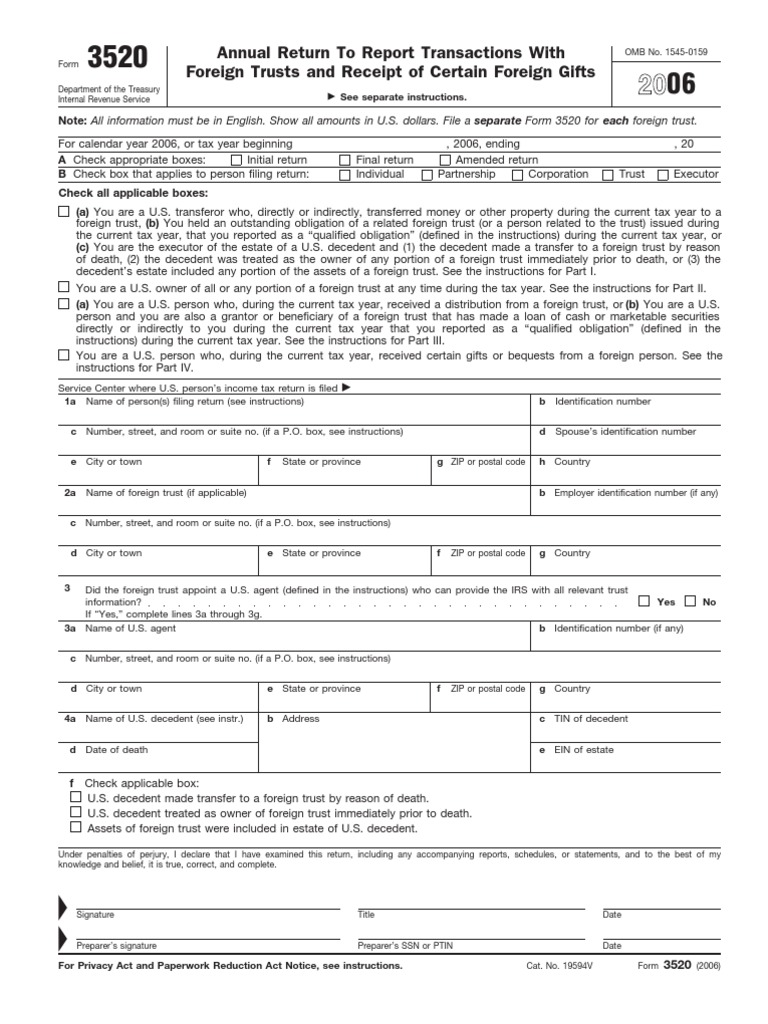 F 3520 | PDF | Trust Law | Irs Tax Forms