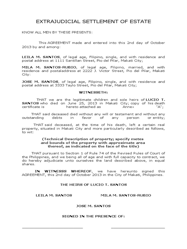Extrajudicial Settlement of Estate | PDF | Philippines | Virtue