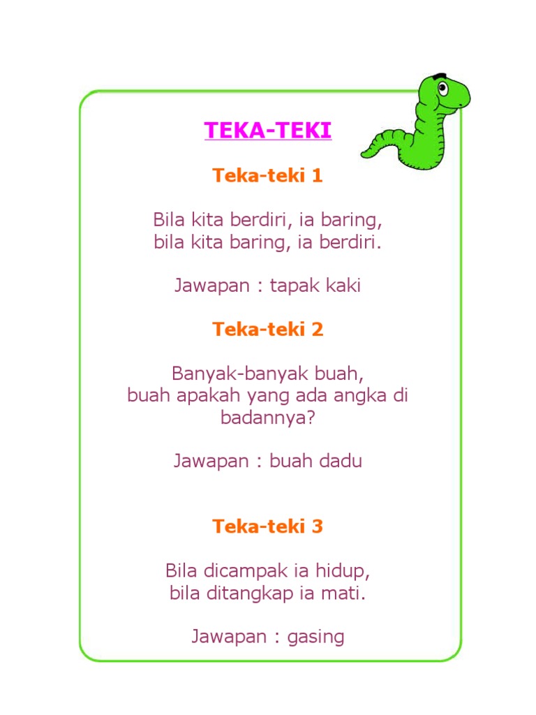 Teka teki susah ada jawapan