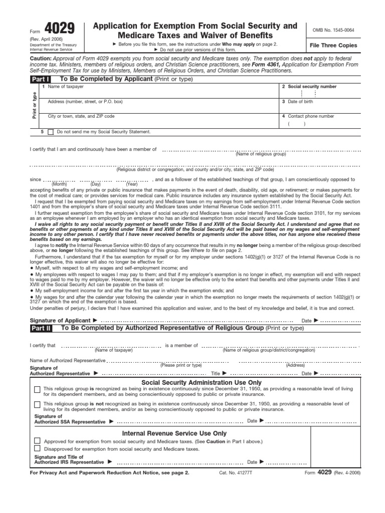 Application For Exemption From Social Security and Medicare Taxes and