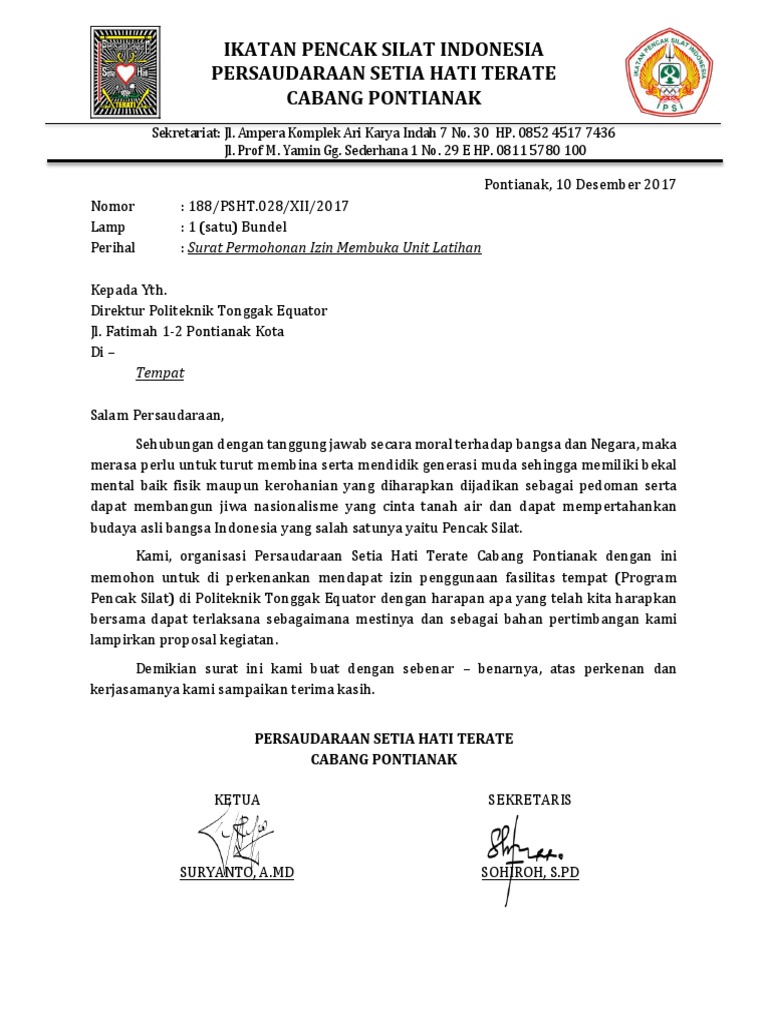 Surat Izin Membuka Latihan