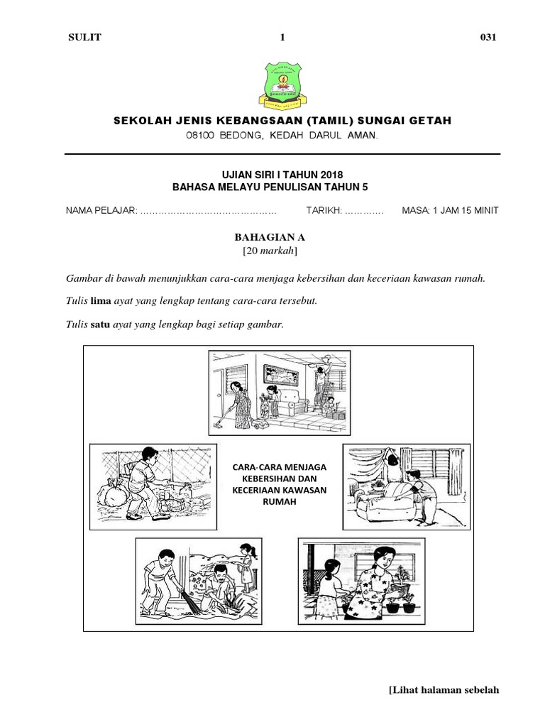 Tahun 5 Bm Penulisan Ujian Siri 1 2018 Cikgu G N Rajan Pdf