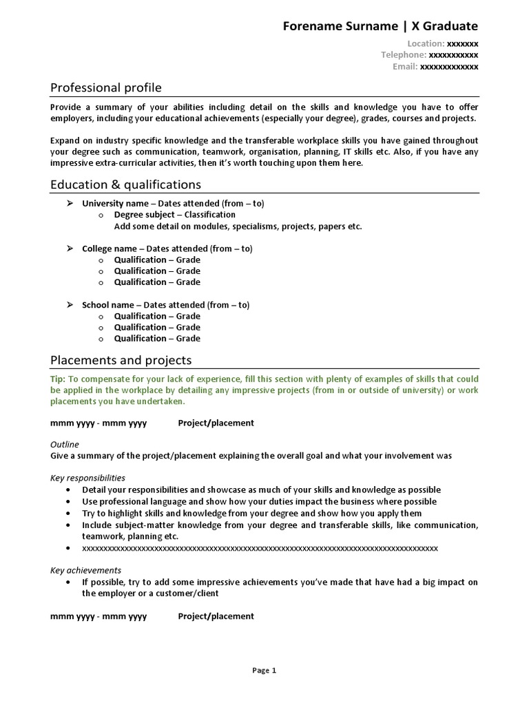Cv Library Graduate No Experience Cv Template Behavior Modification