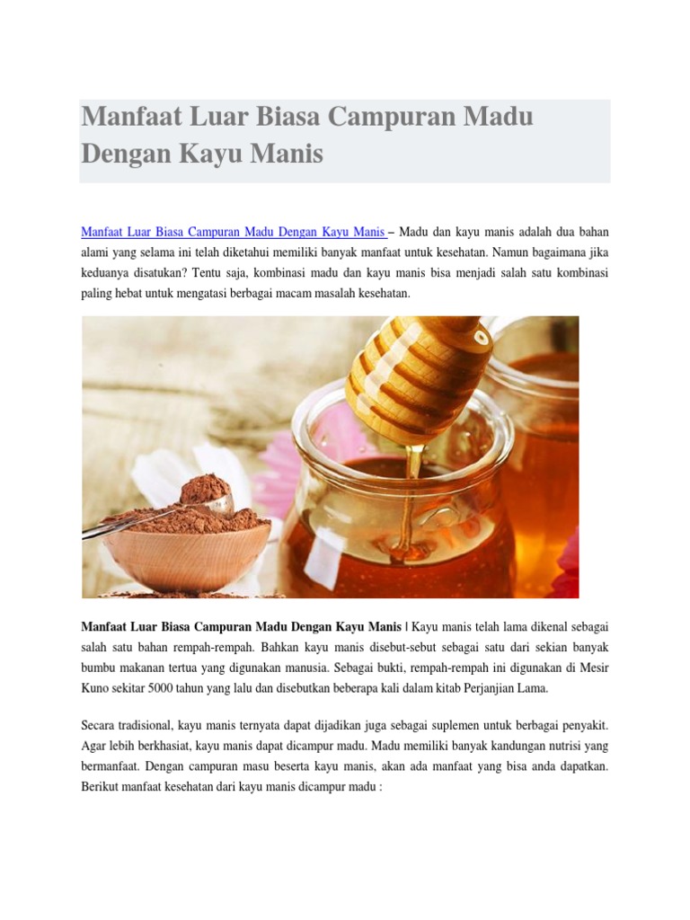 Manfaat Luar Biasa Campuran Madu Dengan Kayu Manis