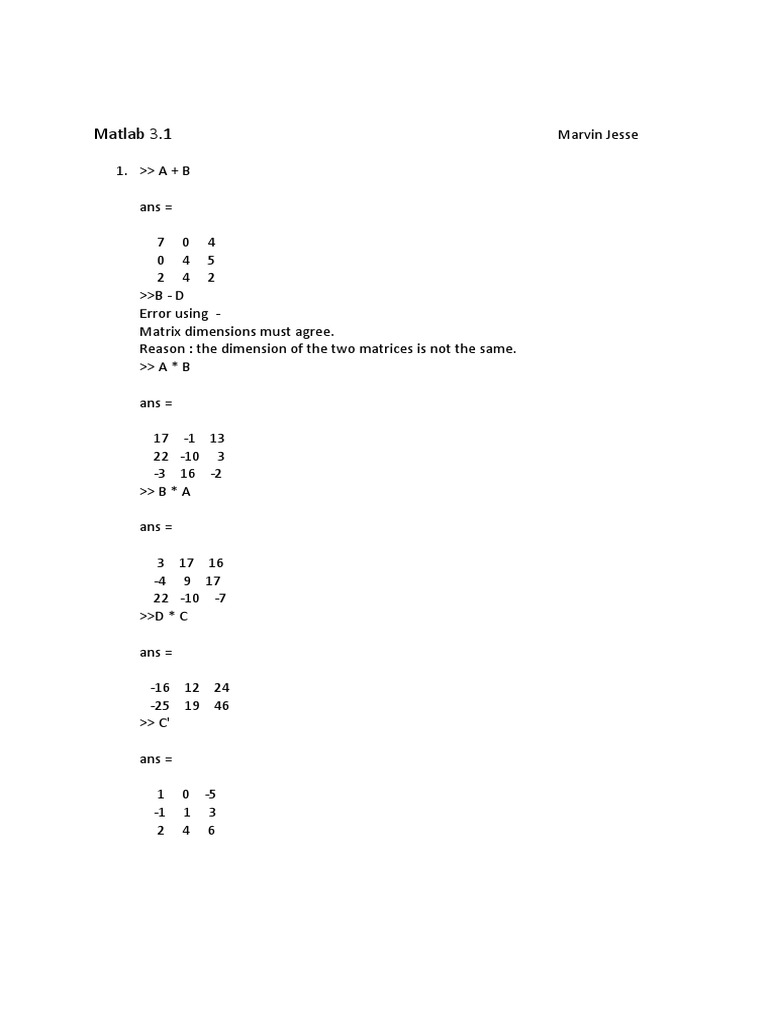 Matlab Matrix Operations Guide | PDF