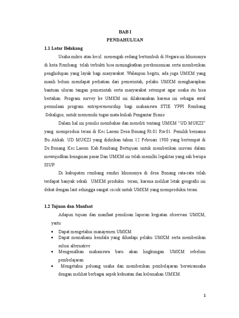 Makalah Hasil Observasi Umkm Contoh Makalah