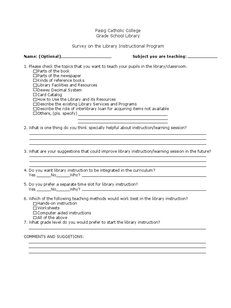 Library Instruction Survey for Teachers | PDF | Science & Mathematics