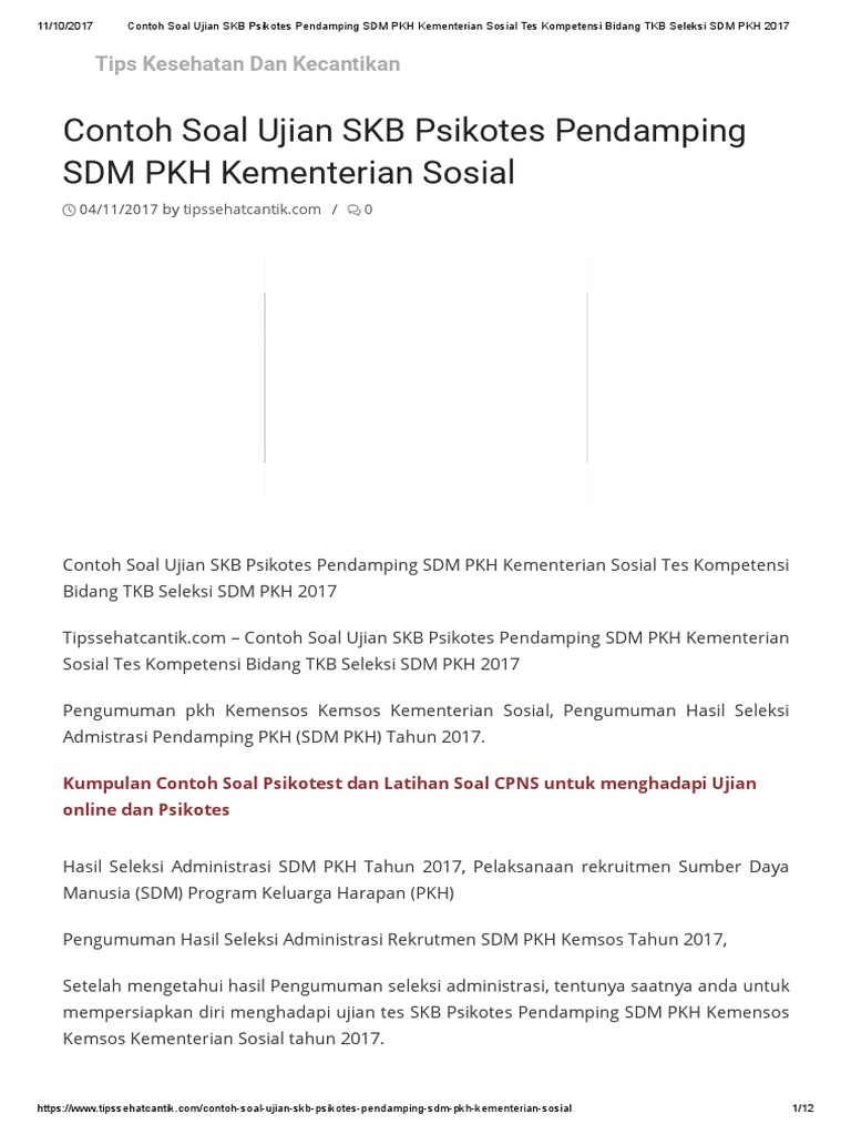 Contoh Soal Ujian SKB Psikotes Pendamping SDM PKH ...