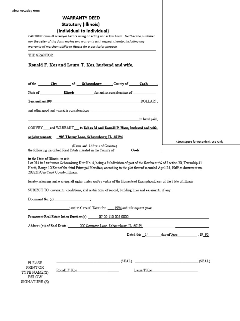 Illinois Warranty Deed Rights Civil Law (Legal System)