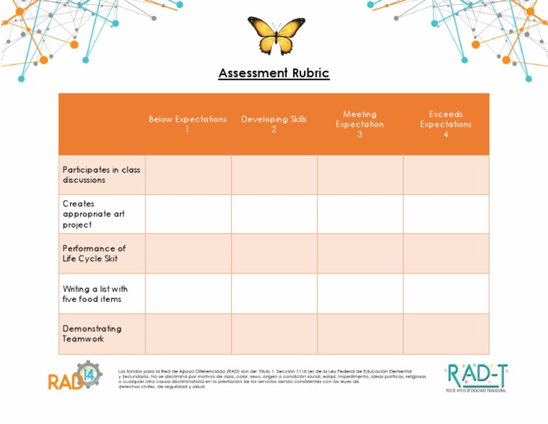 Butterfly Life Cycle Rubric PDF