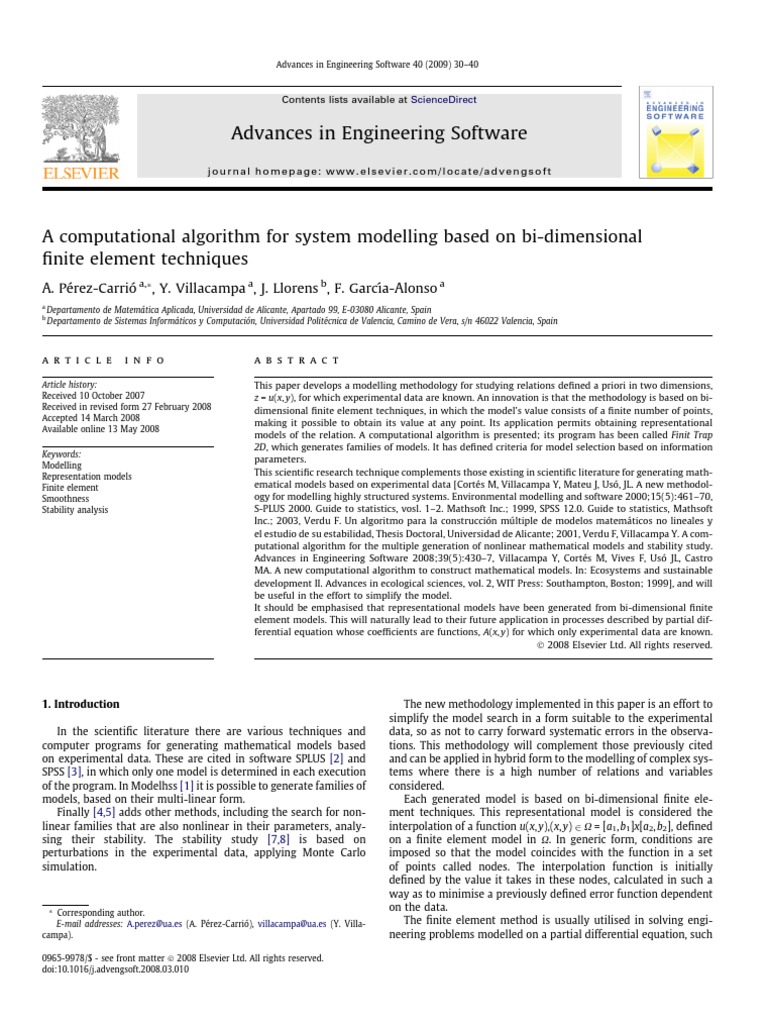 A Computational Algorithm For System Modelling Based On Bi-Dimensional ...