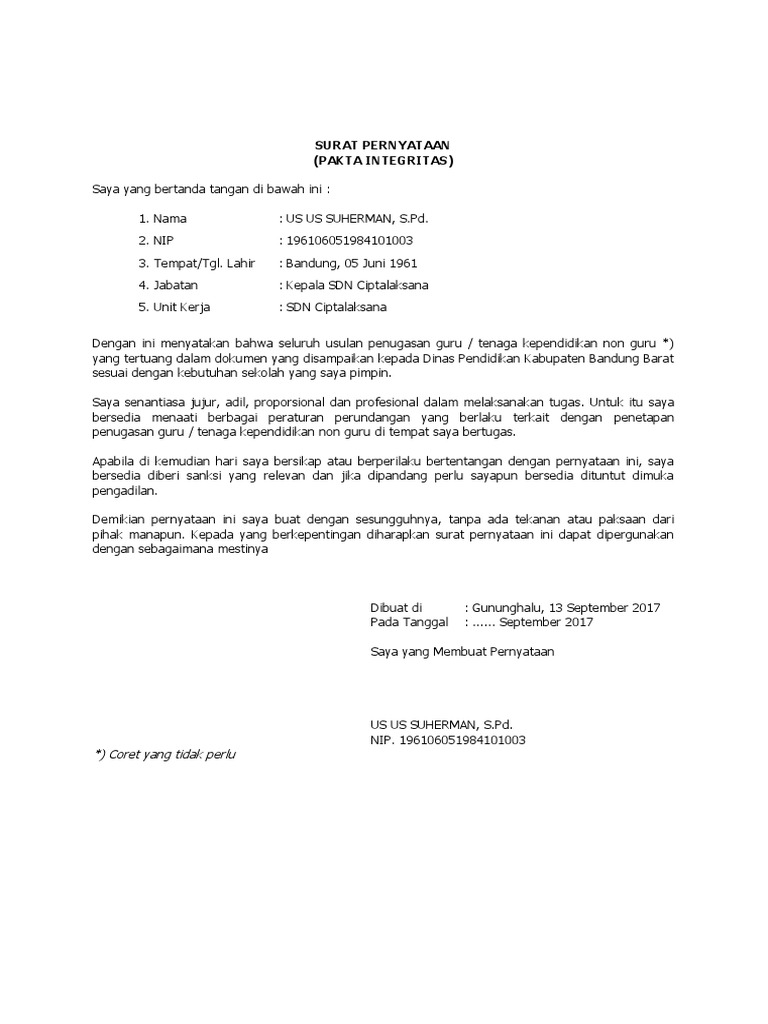 Contoh Pakta Integritas