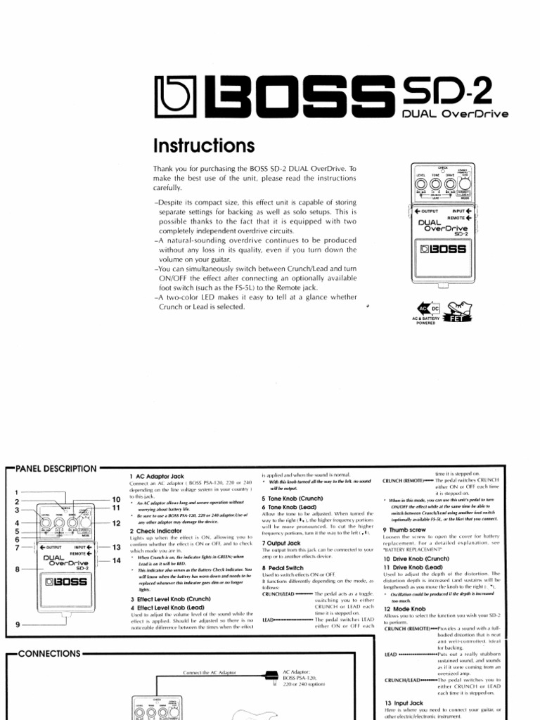 Boss SD-2 Manual | PDF