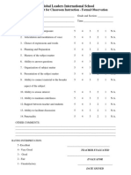 Global Leaders International School: Evaluation Sheet For Classroom Instruction - Formal Observation