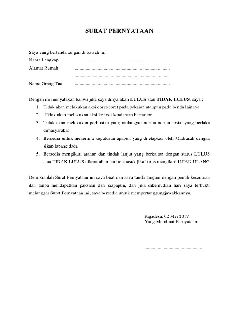 Contoh Surat Pernyataan