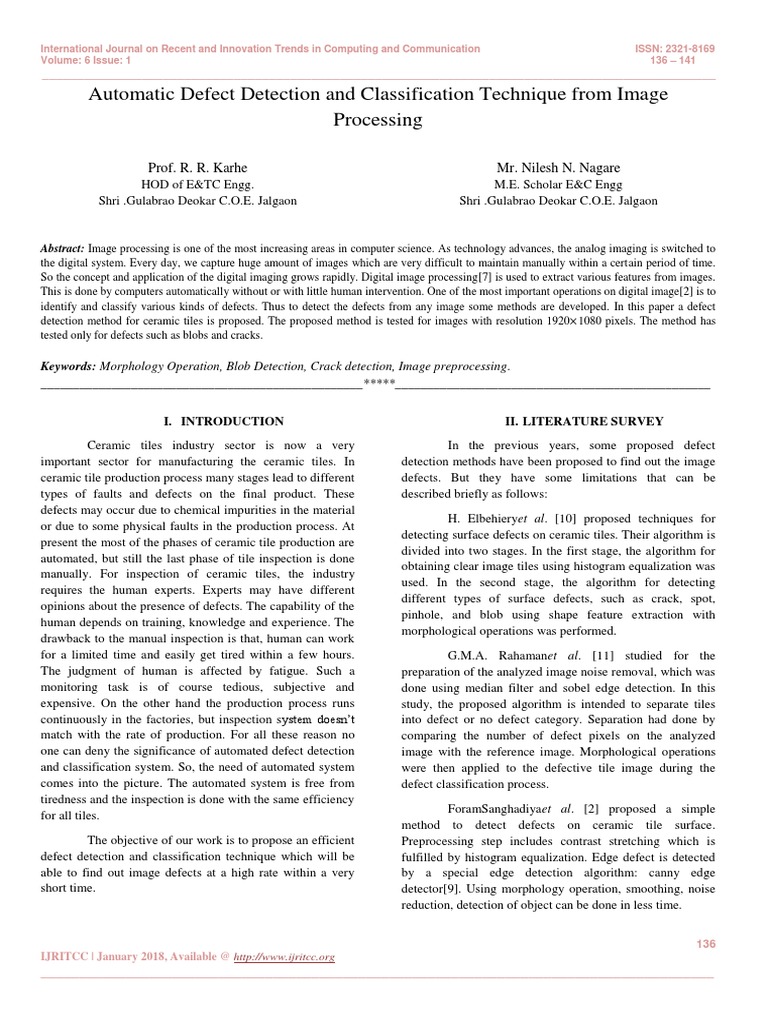 Automated Defect Detection in Ceramic Tiles | PDF | Image Segmentation ...