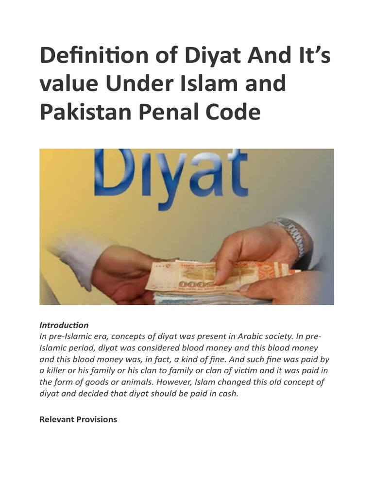 Definition of Diyat and It's Value Under Islam and Pakistan Penal Code