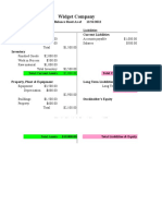 Widget Company: Balance Sheet As of 12/31/2012 Assets Liabilities Current Assets Current Liabilities