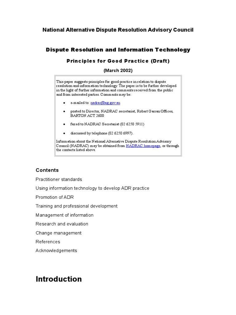 Dispute Resolution Information Technology Principles Good Practice ...