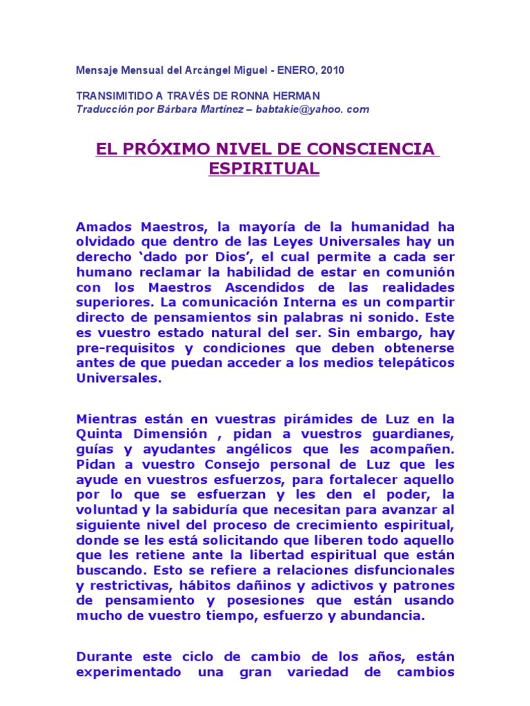El Proximo Nivel de Conciencia Espiritual - Arcangel Miguel | PDF ...