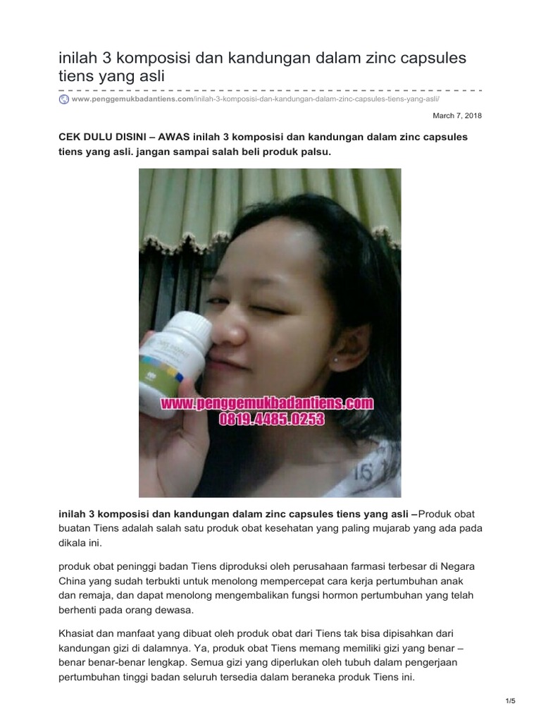 Isi Kandungan Dalam Produk Zinc Capsules Tiens Yang Asli Pdf