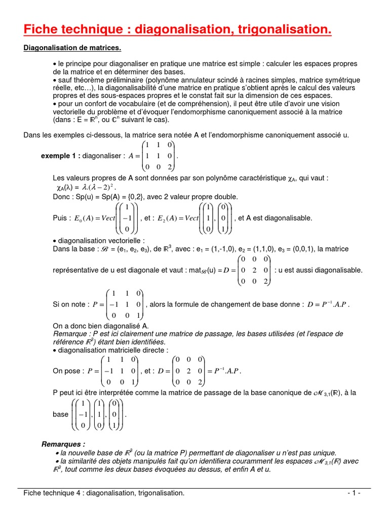 Diagonalisation et Trigonalisation de Matrices | PDF | Valeur propre ...