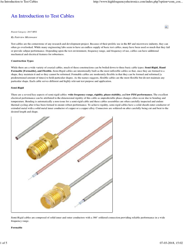 Overview of Test Cable Types and Features | PDF | Coaxial Cable ...