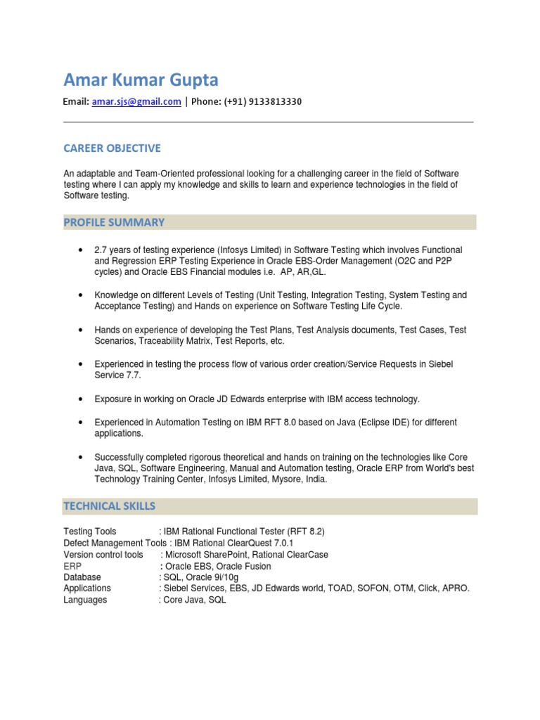 Software Testing Professional Resume | PDF | Oracle Corporation ...