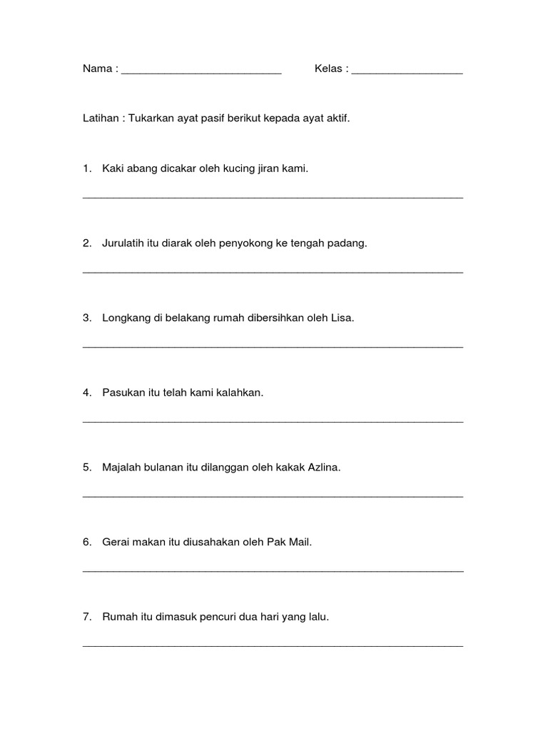 Latihan Ayat Aktif Tahun 5 Pdf