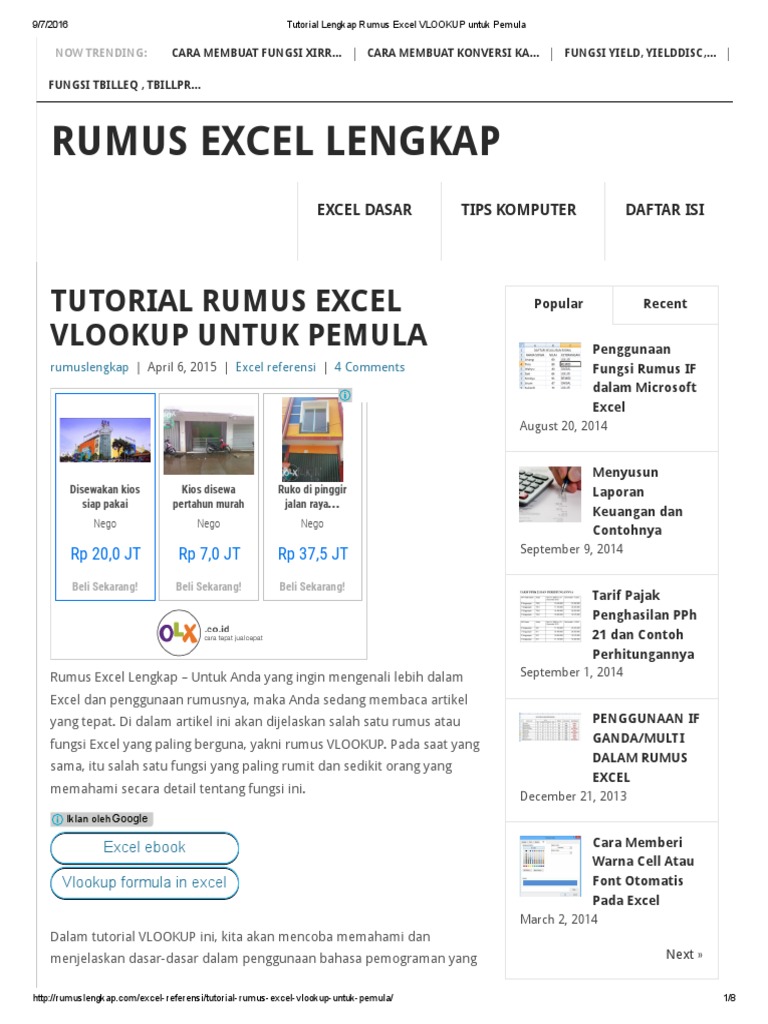 Tutorial Lengkap  Rumus  Excel  VLOOKUP Untuk Pemula