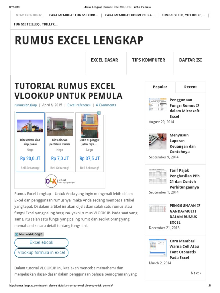 Tutorial Lengkap Rumus Excel VLOOKUP Untuk Pemula Tutorial Lengkap Rumus Excel VLOOKUP Untuk Pemula